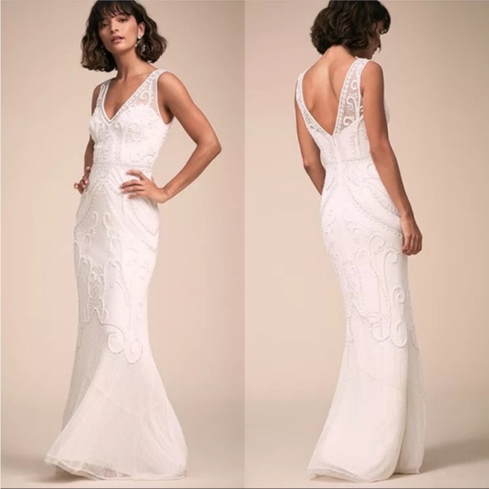 BHLDN Ivory Beaded V-Neck Wedding Gown - Picture 8 of 16